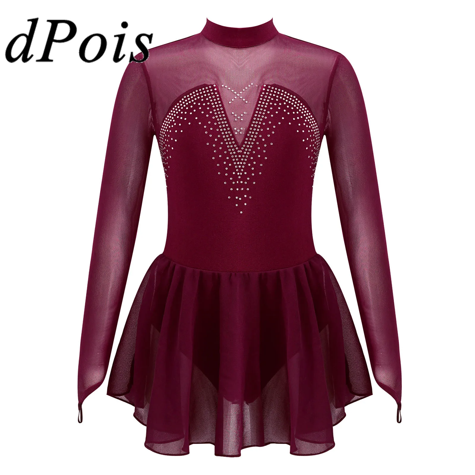 

Kids Teens Ballet Gymnastics Leotard Dress Sparkly Rhinestone Figure Ice Roller Skating Dress Dancing Costume Girls Dance Wear