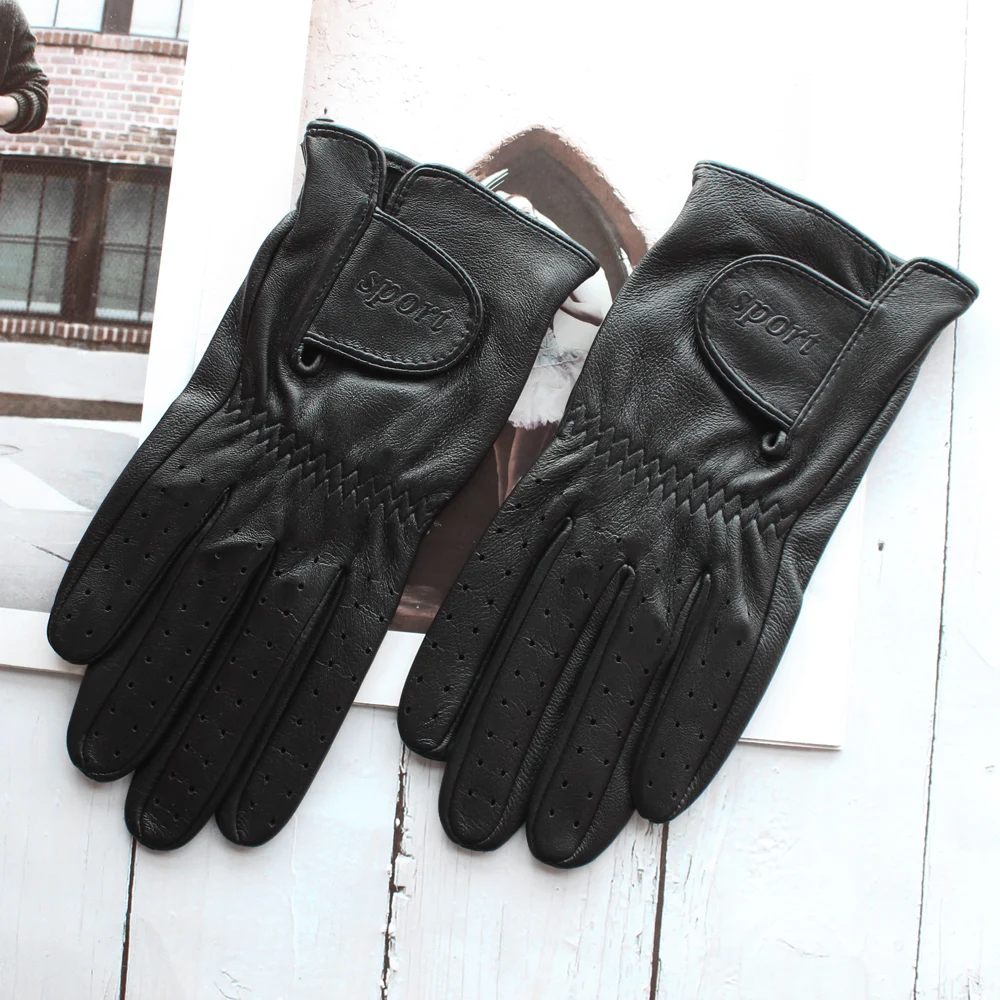 Spring new men\'s and women\'s sheepskin gloves touch screen single thin leather gloves sports golf driver driving gloves