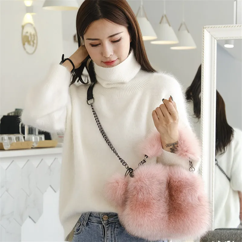 2021 New Fox Fur Bag Female Autumn And Winter Diagonal Hand-Held Whole Skin Real Fur Soft Fashion One-Shoulder Chain Bag