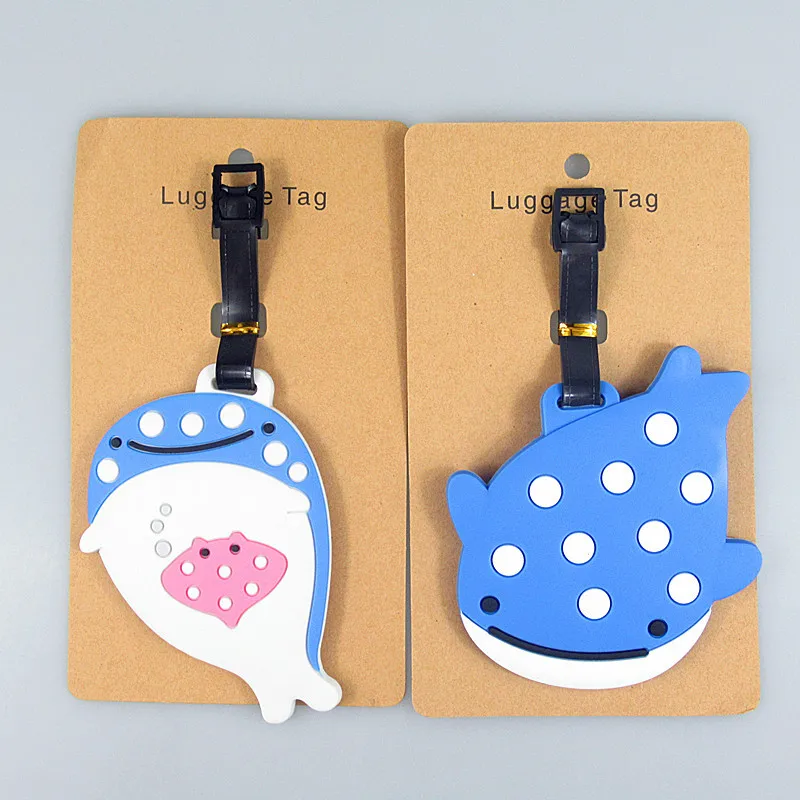 Etiquetas de equipaje para bolsa, accesorios de viaje, lindo Anime, ballena azul, pulpo, Delfín
