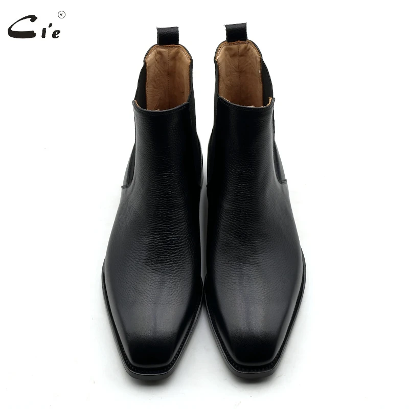 cie Handmade Goodyear Welted Chelsea Leather Outsole Boot Pebble Grain Calf Leather Men Official Shoes Black Dress Shoes A207