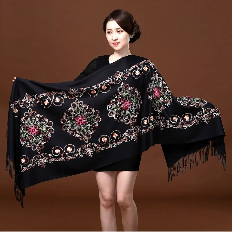 

Oversize Cashmere Embroider Flower Shwal Women Pashmina Autumn Winter New Scarf Soft All-Match Tassel Warm Wraps Bufanda Mujer