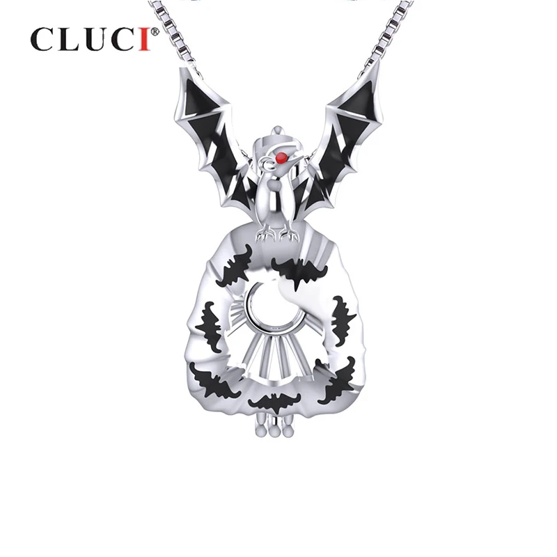 CLUCI 925 Sterling Silver Halloween Bat Shaped Charms Pendant For Women Silver 925 Scary Flying Bat Zircon Cage Pendant SC318SB