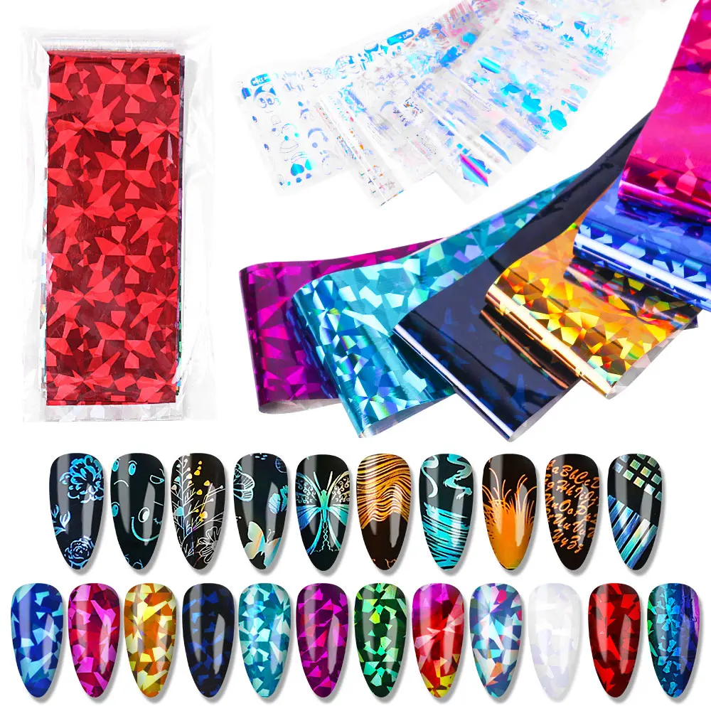 22color/lot Holo Nail Foil Set 4*20cm DIY Nail Art Decorations Laser Silver  Nail Art Transfer Nail Sticker