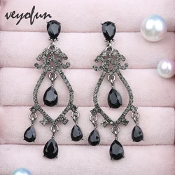 Veyofun Vintage Black Color Crystal Drop Earrings Hollow Tassel Party Dangle Earrings for Women Fashion Jewelry Gift New