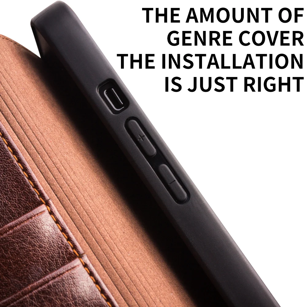 QIALINO Luxury Ultra Slim Handmade Case for iPhone12 Pro Max Genuine Leather Wallet Card Slot Bag Flip Cover for iPhone 12 mini