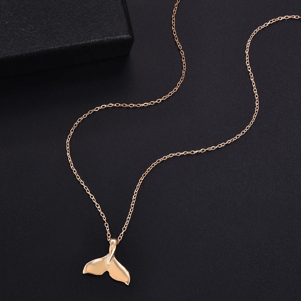 New Style Summer Women Girl Simple Elegant Metal Whale Fish Tail Charm Pendant Long Chain Necklaces Shine Gift Necklace Jewelry