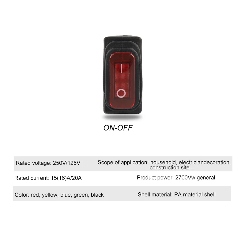 Waterproof Rocker Switch  35x17.5mm ON-OFF 2/3 Pin Electrical Equipment With Light Boat Power Rocker Switch 15A 250V/20A 125V