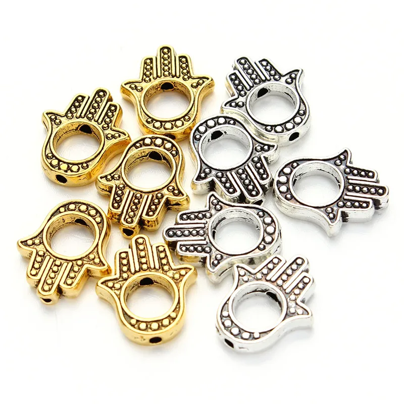 20pcs/lot Gold Color Metal Fatima Hands Charms Pendants Double Hole Bracelets Connector Diy Jewelry Findings Components