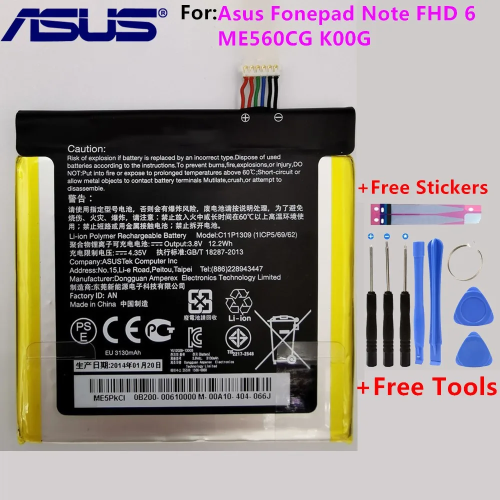 ASUS 100% Original 3130mAh C11P1309 Battery For Asus Fonepad Note FHD 6 ME560CG K00G Phone High Quality Battery+Free Tools