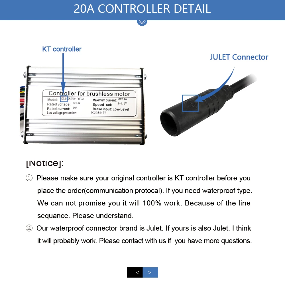 KUNTENG-Electric Bicycle Wheel Kit, Brushless E-bike Controller, Square Wave, 6 Mosfet, 24V, 250W, 20A