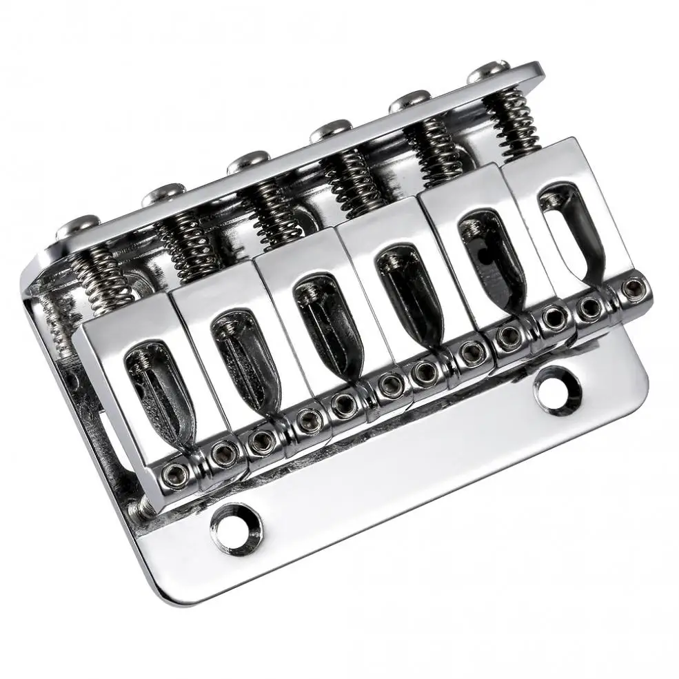 6 Strings Silver Fixed Hard Tail Guitar Bridge Guitar Tailpiece Accessories with Chrome Plate for 65mm Electric Guitar