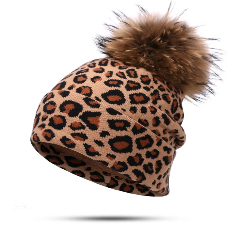 Leopard Print Unisex Hat And Scarf Set Autumn Winter Double Beanies Skullies Hats For Women Elasticity Warm Scarves Pom Pom Hat