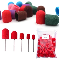 50Pcs Red Plastic Sanding Caps Nail Drill Accessories Sanding Bands Block Caps Mandrel Gel Remover Foot Care Cuticle
