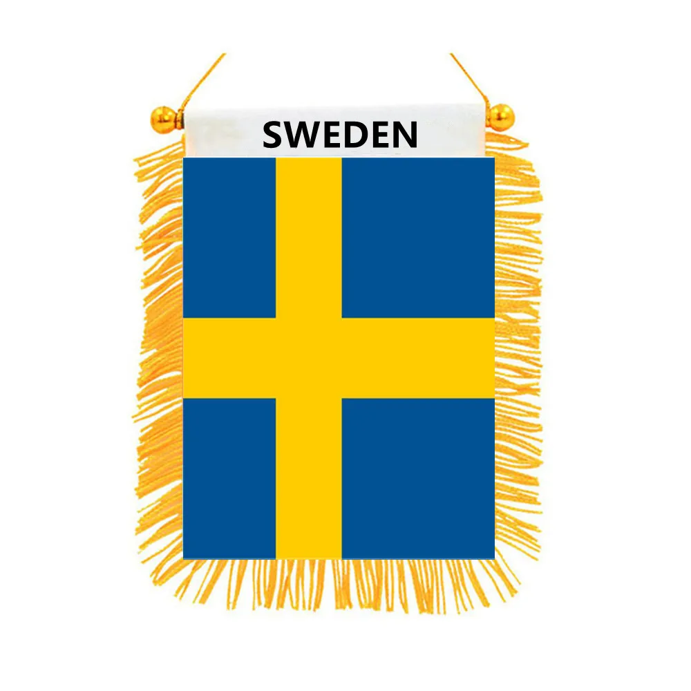 Sweden Double Sided Printed National Flag Mini Black-out Car Window Hanging Decoration Flag Banner