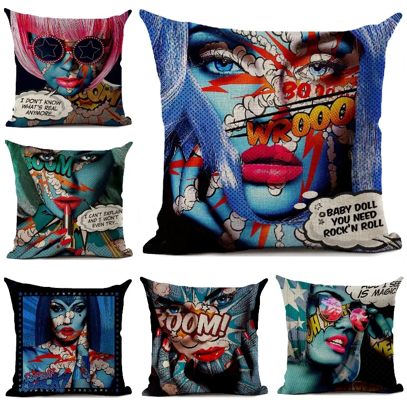 Fashion Cushion Cover Rock Graffiti Girls Pillow Cover Living Room Sofa Decorative Throw Pillows Home Decoration Pillowcase