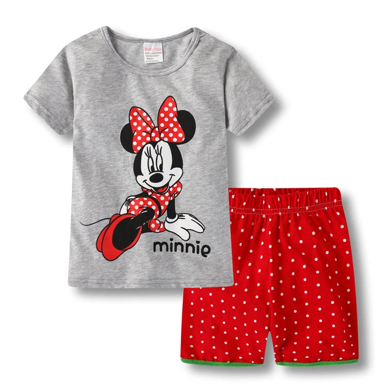 Conjunto de pijamas de algodón para niños, ropa de dormir infantil de manga corta con dibujos animados de Minnie, princesa y Minnie, traje para el