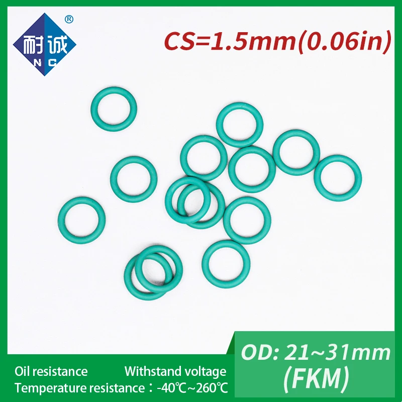 5 ピース/ロットゴムリンググリーン FKM O リングシール厚さ 1.5 ミリメートル OD21/22/23/24/ 25/26/27/28/29/30/31 ミリメートルゴム O リング燃料ワッシャー