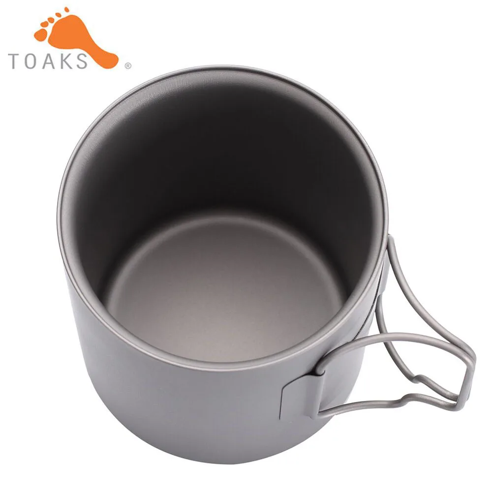 TOAKS  Pure Titanium Cup Ultralight Outdoor Mug without Lid and Foldable Handle Camping Tableware 375ml 450ml
