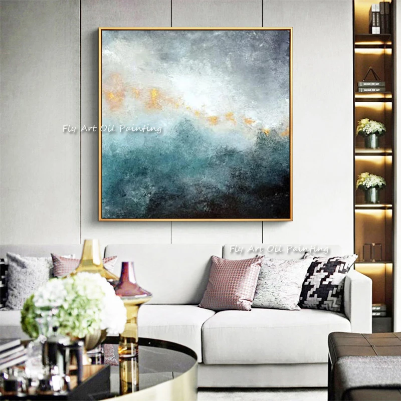 

100％ Handmade New Modern Abstract Oil Painting Modern Large Canvas Art Gold Foil Wall Pictures For Living Room Unframed