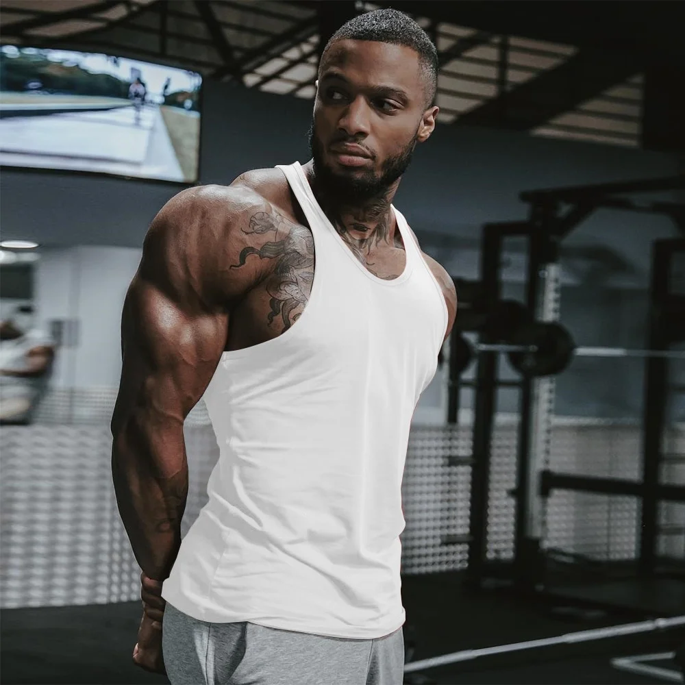 Men Gym Singlet Stringer Muscle Tank Tops Fitness Sport Shirt Y BACK Racer Workout Vest