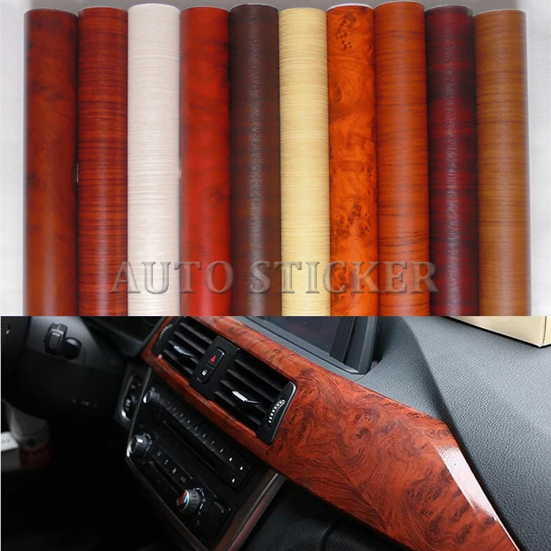 1.52*20M/Roll Glossy Auto Interior Wooden Textured Grain Vinyl Wrap Premium Wood Vinyl Decals For Iphone Laptop Furniture