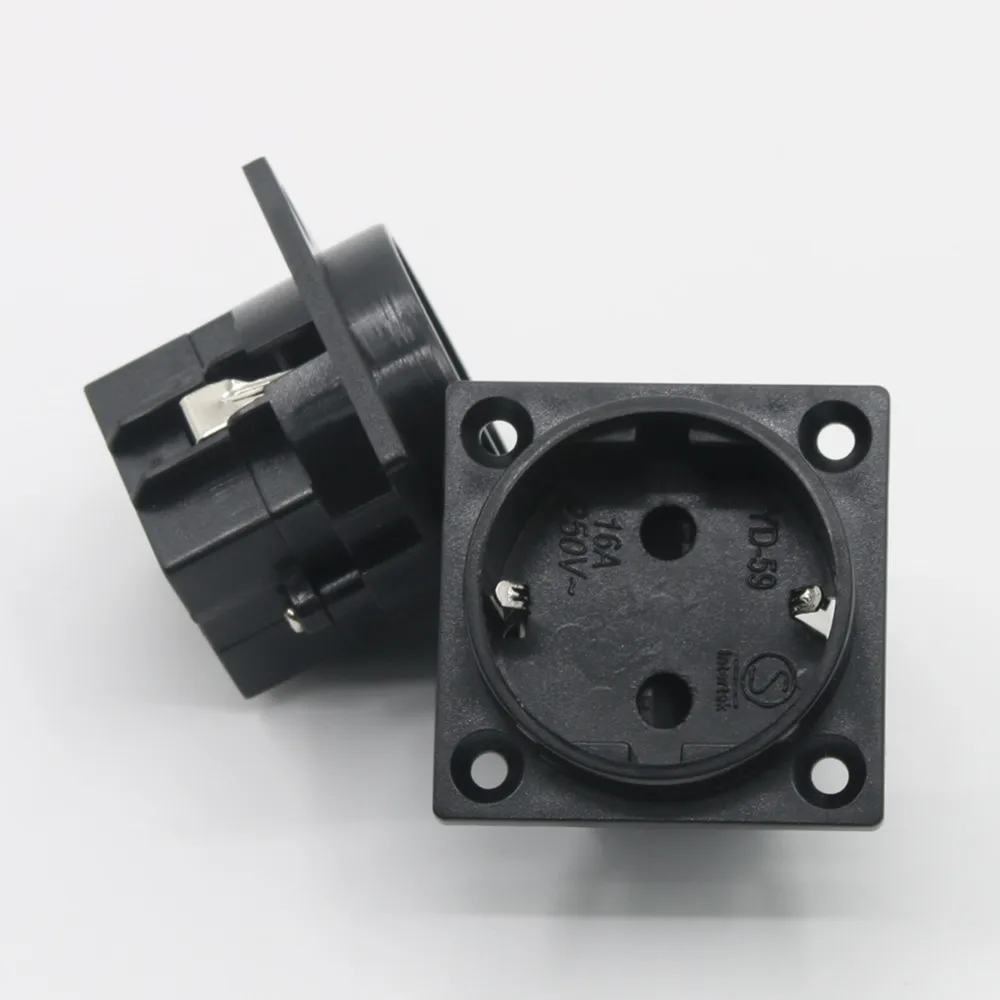 Toma de corriente tipo europeo para chasis, enchufe para tarjeta montada de 50x50MM, AC220-250V, 16A, europeo, Schuko, 2 pines IEC, 1 ud.