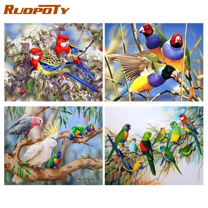 

RUOPOTY Framed Bird Paint By Numbers For Adults Animal Picture On Canvas Coloring By Numbers Home Decor