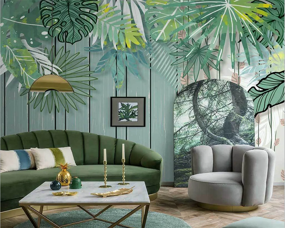 

beibehang Customized modern nordic hand-painted abstract tropical plant leaves simple European background wallpaper papier peint