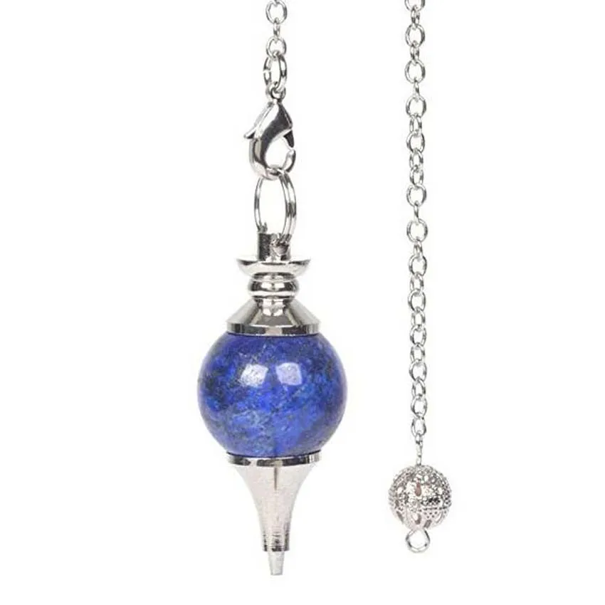 KFT Natural Healing India Reiki Lapis Lazuli 7 Round Beads Chakra Pendulum Dowsing Divination Stone Pendant Fashion Jewelry