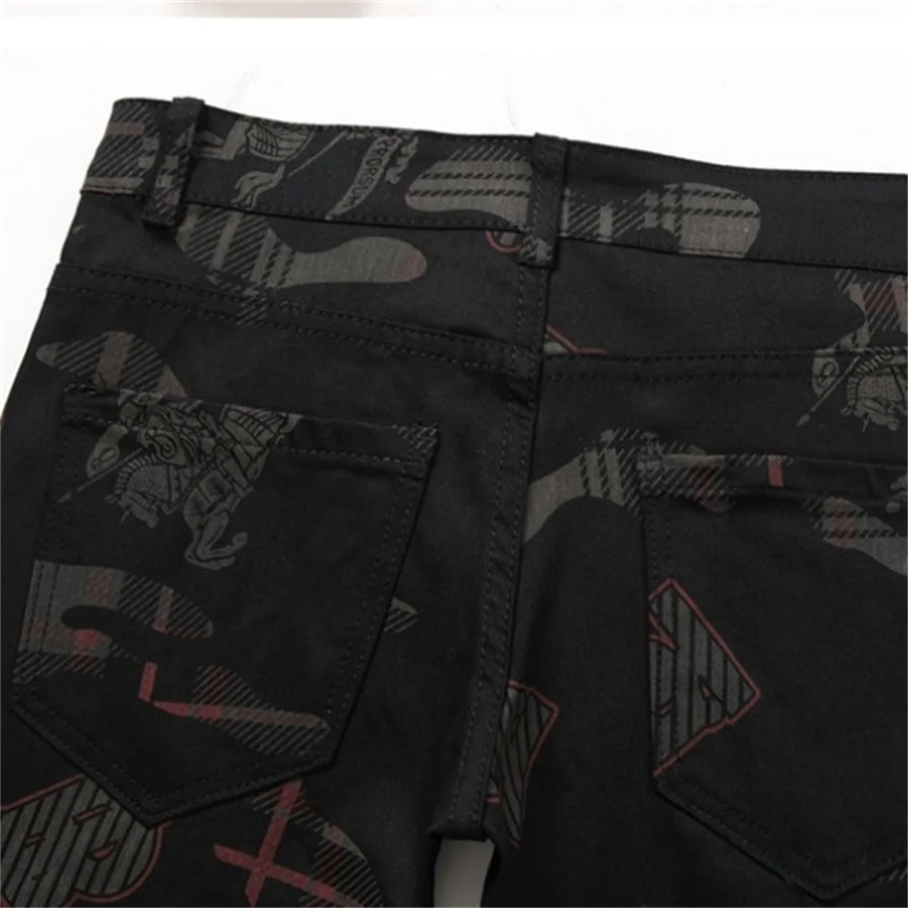 EH·MD® Digital 3D Printed Jeans Men's Black High Street Youth High-end Pure Cotton Zipper Stretch Personality Trousers 2020 New