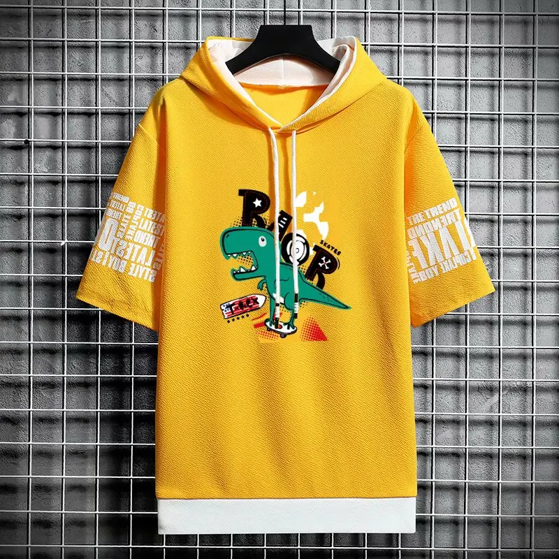 

Korean Men's Hoodie Fashion Streetwear Short Sleeve Hooded Sweatshirts Men Casual Harajuku Trend Prints Men Clothing Hoodies