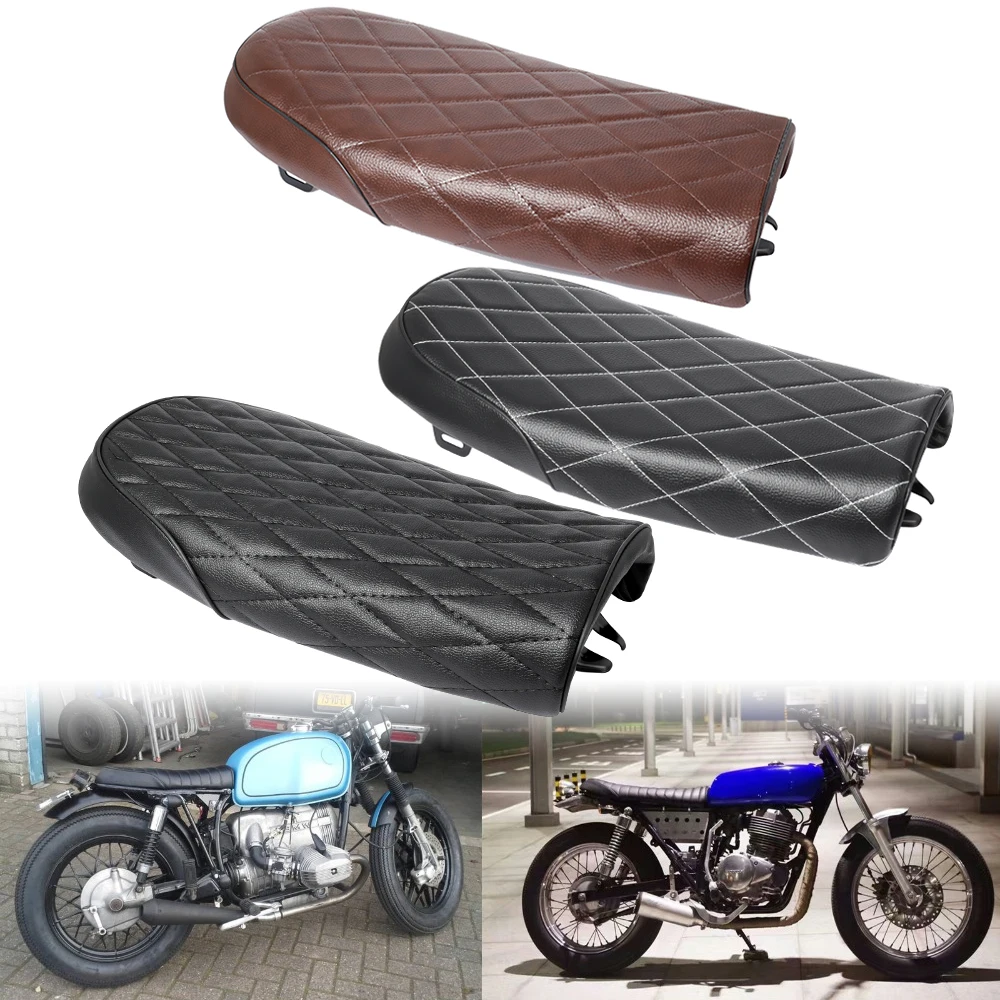 Retro Motorcycle Black Brown Vintage Cafe Racer Seat Hump Saddle Flat Seats Synthetic Leather For Honda CB CL Universal