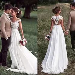 Vestido de novia de cuello redondo con apliques de encaje, elegante vestido de novia sin mangas, sin espalda, colores personalizables