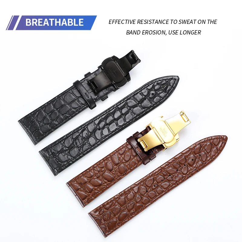 Leather Alligator Strap 12 14 16 18 19 20 21 22 24mm Universal Watch Steel Buckle Strap Wrist Strap Bracelet + Tools