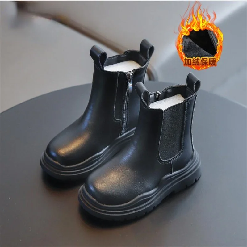 Children Boots  Quality leather British style Short-boots girls leather shoes Chelsea short boots kids Cotton shoes Ankel boots