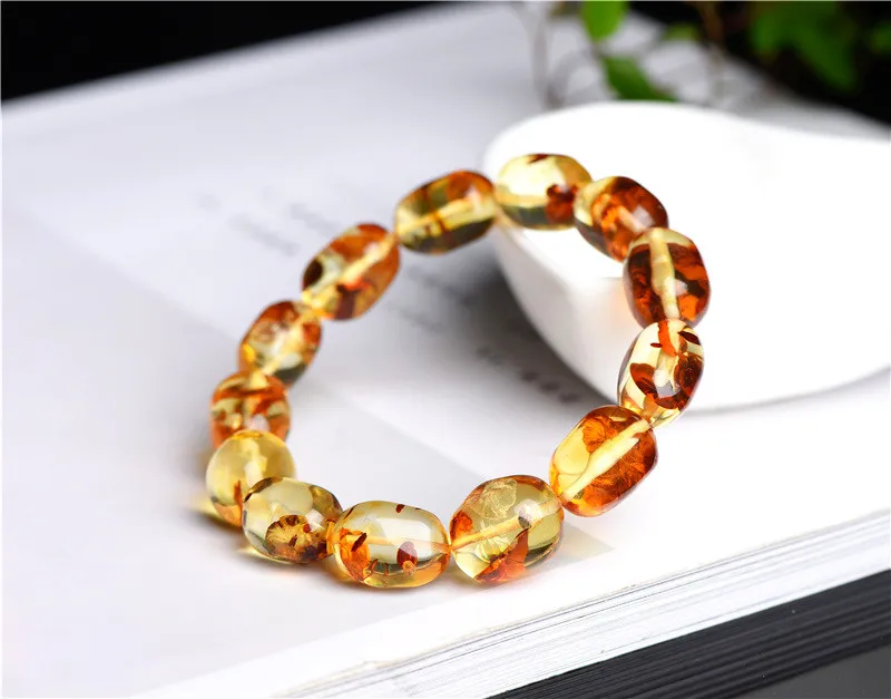 

Genuine Natural Piebald Amber Barrel Beads Bracelet 14x10mm Yellow Red Amber Women Men Healing Stretch Jewelry AAAAA