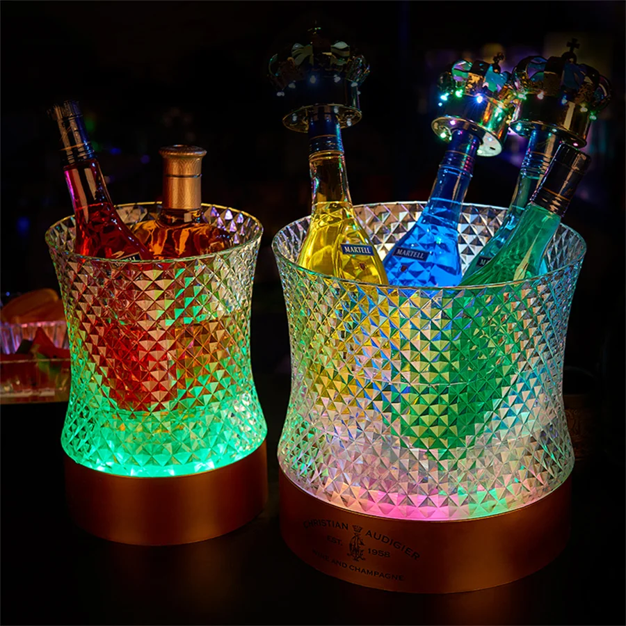 Thrisdar 7 Color Changeable Champagne Ice Bucket LED Wine Bucket Acrylic Champagne Beer Holder Nightclub Bar Party Tool Decor