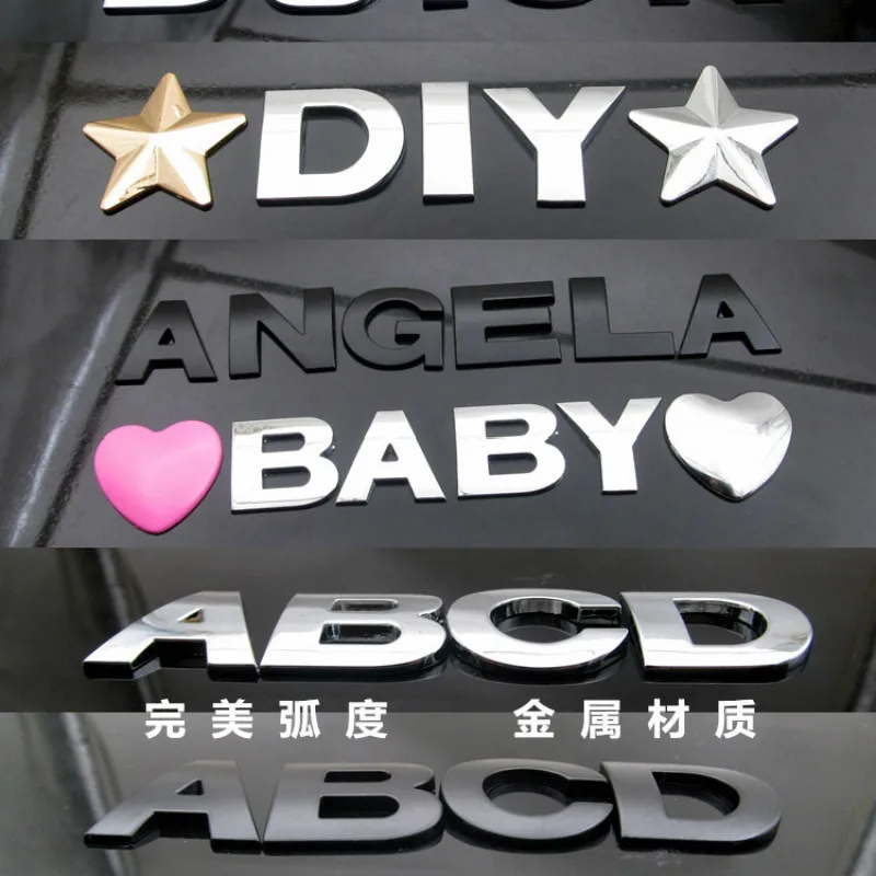 WL New 45mm And 25-28mm 3D DIY Letters Alphabet Emblem Chrome & Black Car Sticker Digital Badge Logo  Accessories Motorcycle