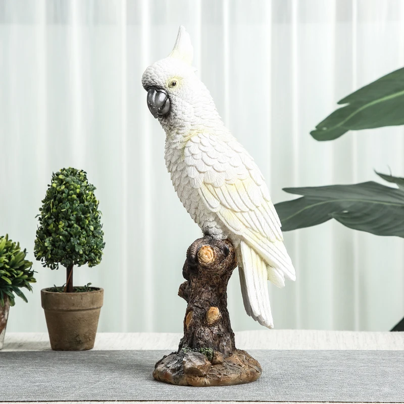 Simulation Parrot Ornaments Creative Resin Bird Model Garden Bookcase Desktop Home Decoration Accessories Character Resins