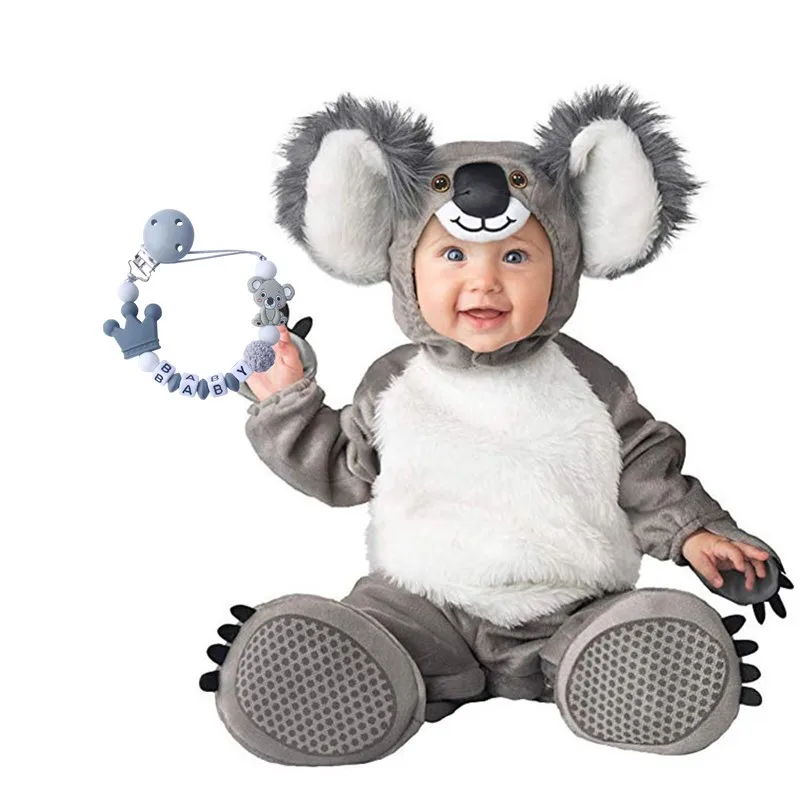 Koala Baby Clothes Set Infant Boys Girls Rompers Jumpsuits Animal Toddlers Clothing With Personalized Name Pacifier Chain