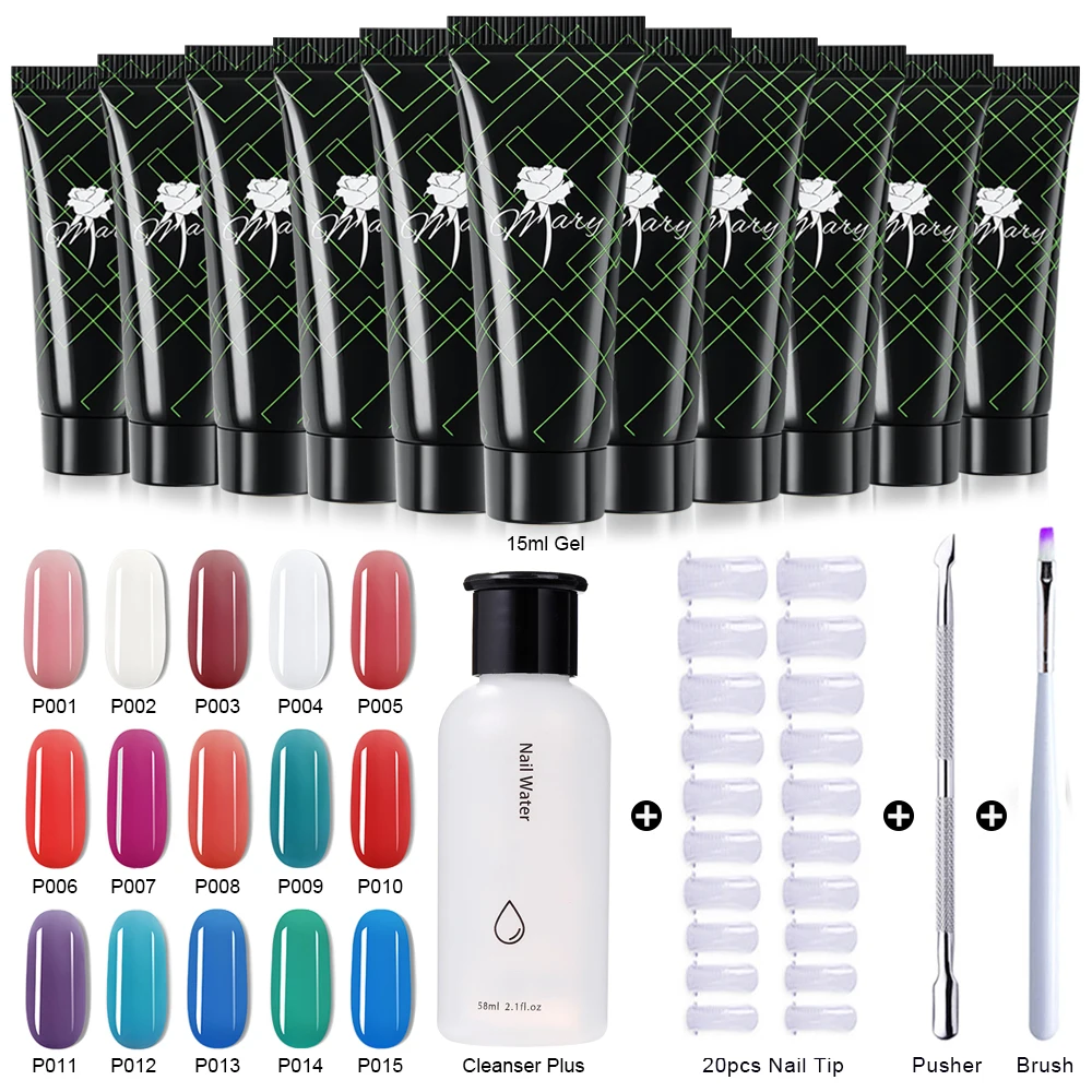 

5PCS Poly Extention Gel Set Nail Art French Nail Art Clear Camouflage Color Nail Tip Form Crystal Nail Gel Slice Brush Nail Gel