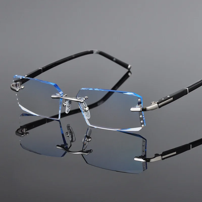 Rimless Glasses Diamond Cutting Myopia Frameless Men Cut Edge Gradual Color Old Flower Glasses Rimless Glasses