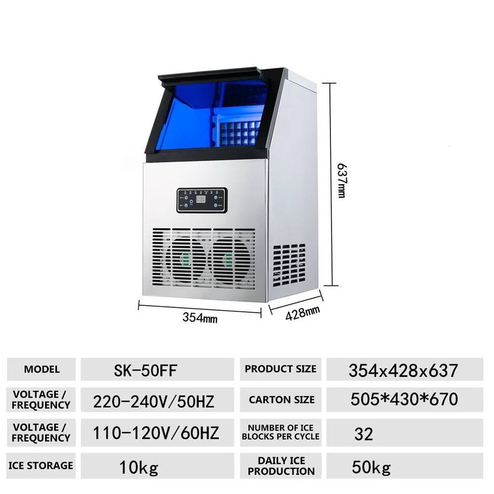 Ice Maker 50KG Commercial Ice Cube Machine Intelligent Automatic Milk Tea Shop Commercial Ice Maker Cube