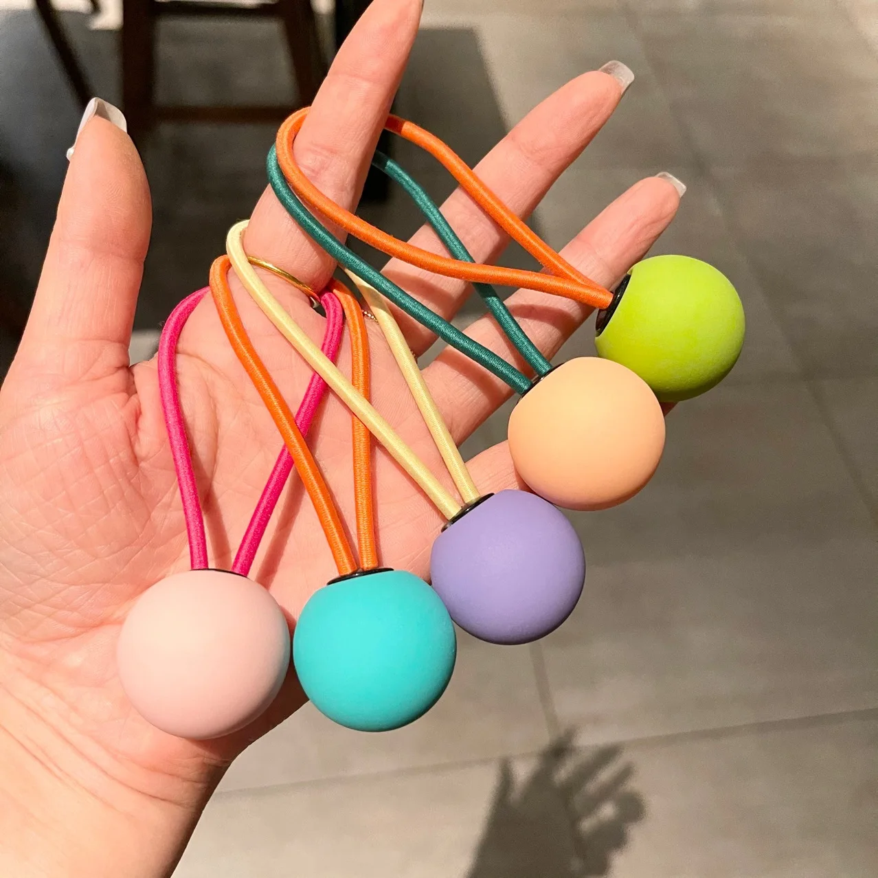 Cute Candy Ball Cute Acrylic Beads Ball Elastic Hair Bands Candy Colors Kids Stretch Hair Ties Lovely Rope Bands Girls Hair Gum