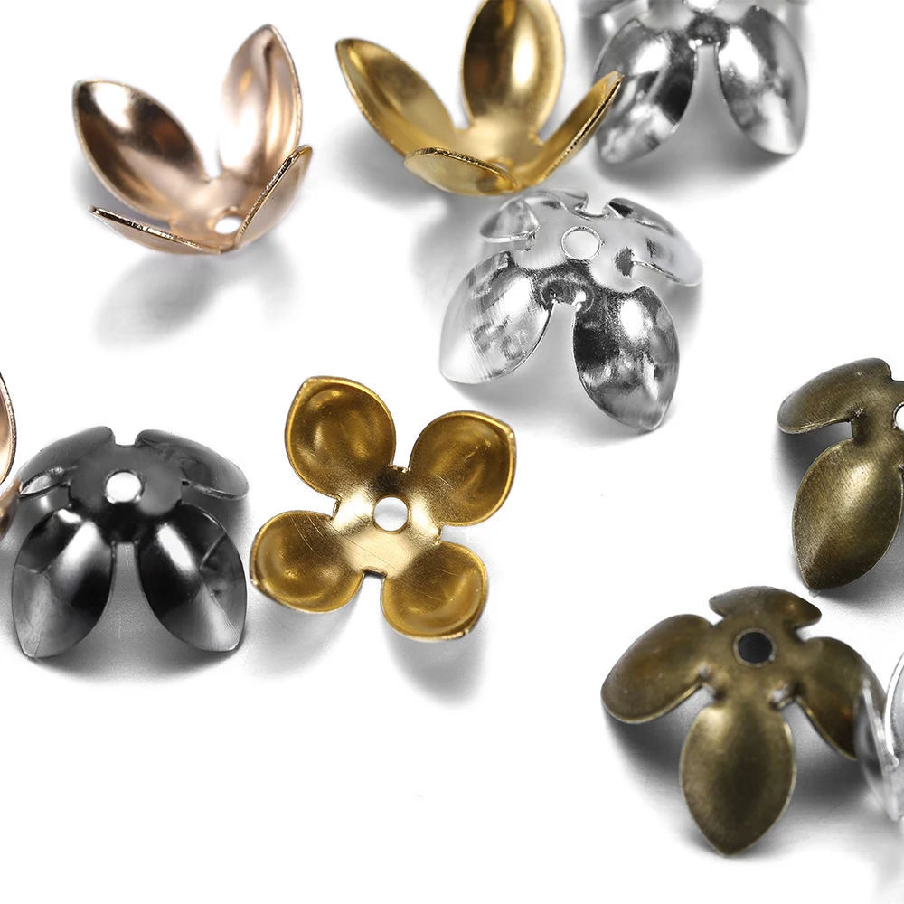 50Pcs/Lot Gold Color Metal Flower Bead Caps Findings Spacer End Bead Cap Charms for DIY Bracelet Jewelry Making Supplies