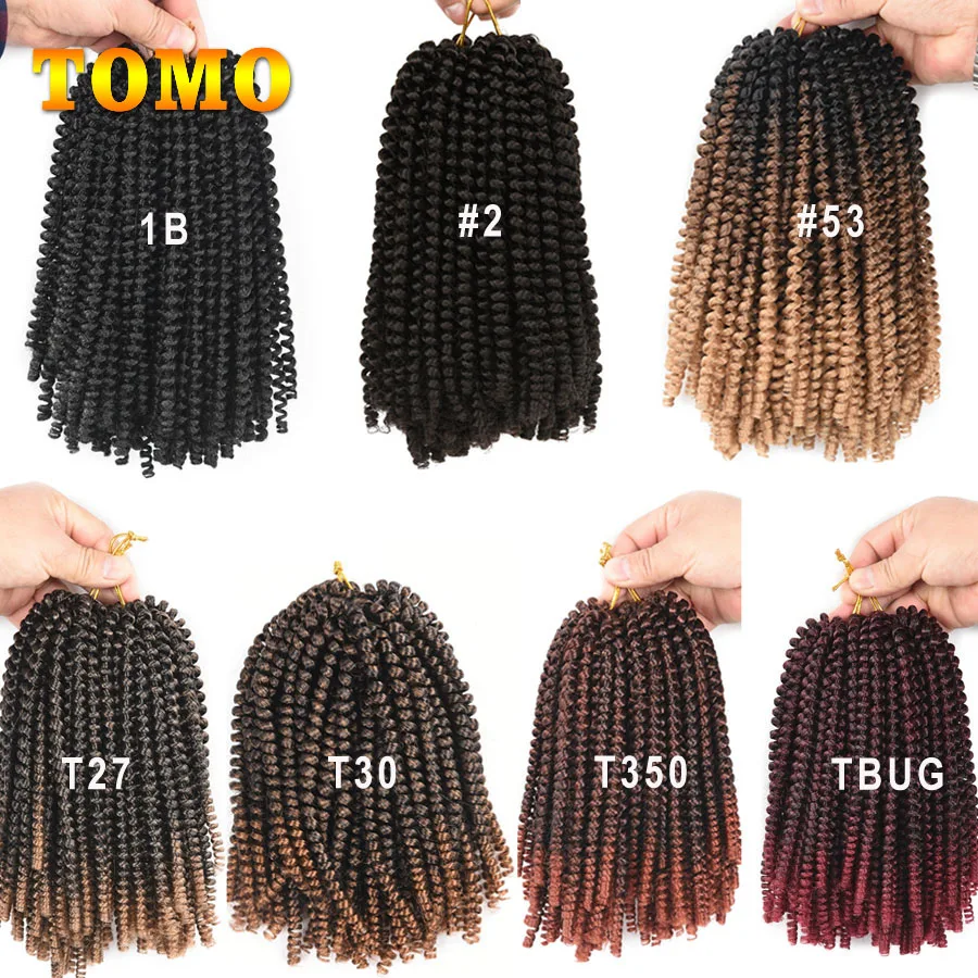 TOMO Frühling Twist Häkeln Zöpfe 8 Zoll Synthetische Bombe Twist Flechten Haar Ombre Verworrene Lockige Häkeln Haar Extensions 30 Wurzeln