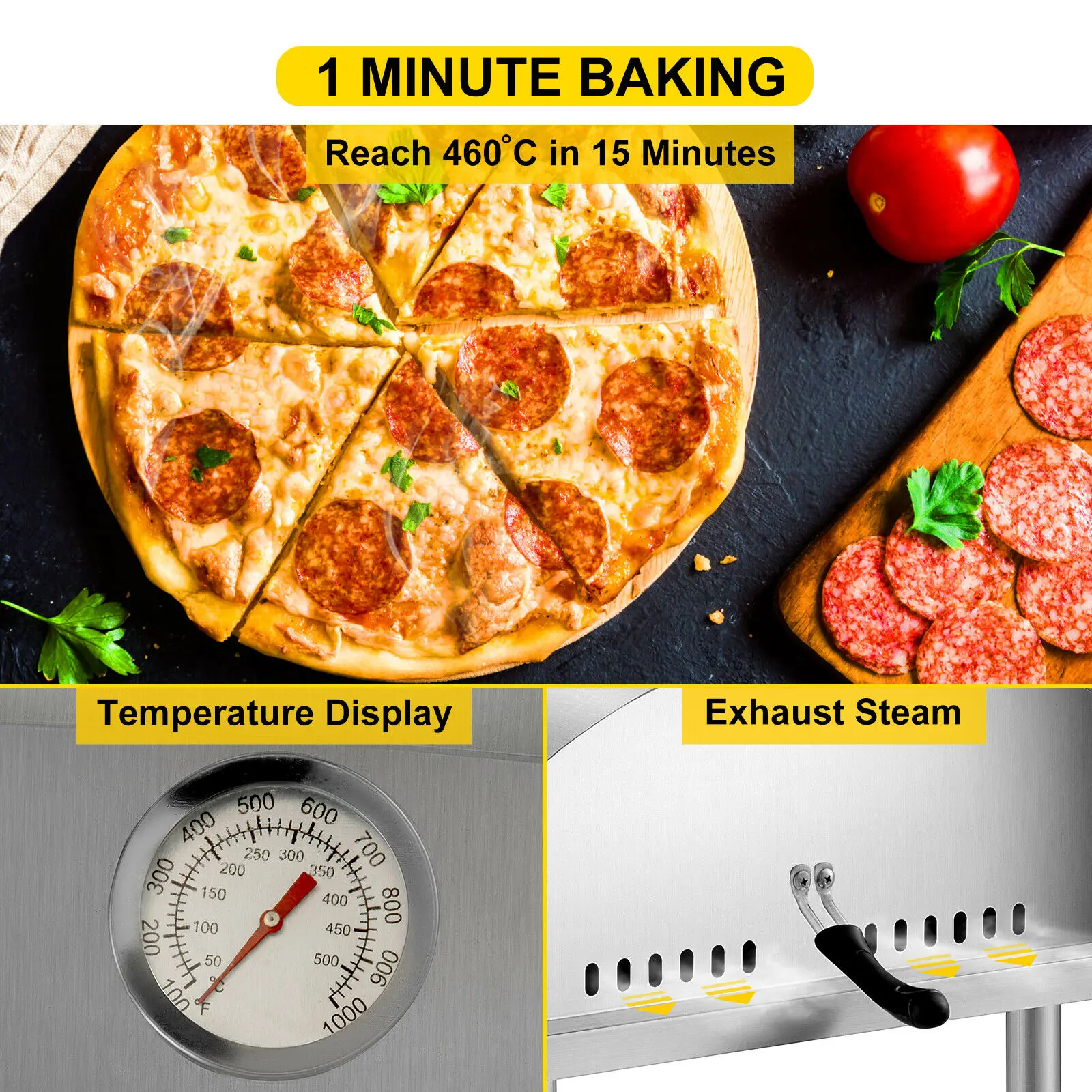 VEVOR 12 "Di Động Pizza Lò Nướng Gỗ Bắn Thực Phẩm Cấp Cho BBQ Ngoài Trời Dã Ngoại Nướng Bánh Pizza, bánh Mì Tôm, Xúc Xích