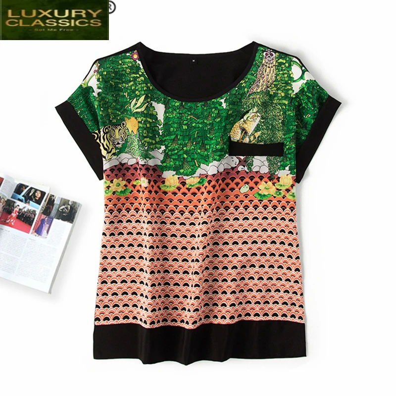 

Silk Vintage Female Real T-shirt Harajuku Floral T Shirt Women Clothing 2021 Korean Elegant Tops Elegant Tshirt Top E8004