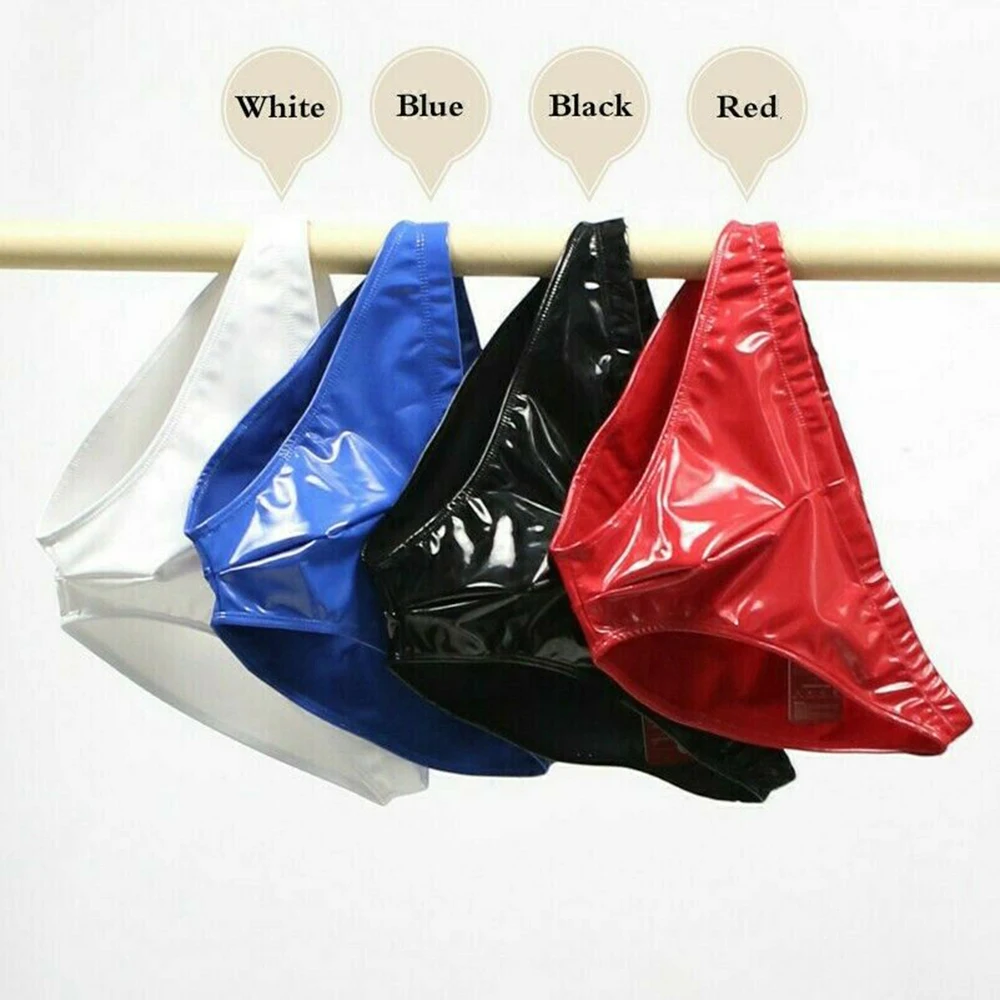 Men Sexy Slink Glossy PU Bikini Sexy Leather UnderPants Fashion Tight Breathable Stretchable Bomb PU Anti-Glare